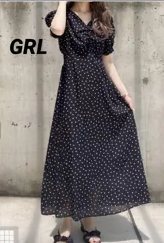 【GRL】ドット柄バックレースアップフレアワンピース