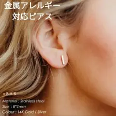 小さい BAR ピアス 金属アレルギー対応 医療用 ステンレス ゴールド
