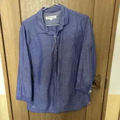 FREDY & GLOSTER 七分袖　シャツ　綿麻　 L ブルー