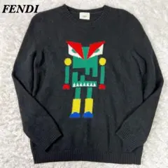 フェンディ ニット モンスター ロゴ カシミヤ混 高級 デカロゴ 黒 S 相当