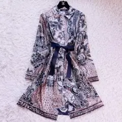希少 ✨レオナール シルク×ナイロンコート トリム 総柄 ロング レディース42