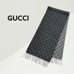 高級 GUCCI グッチ カシミヤ100% GG柄 フリンジ マフラー グレー