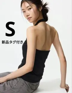 UNIQLO【新品】エアリズムコットン　オープンバックホルターブラトップ　S　黒