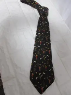 Salvatore Ferragamo動物とサーカス模様の黒いネクタイ