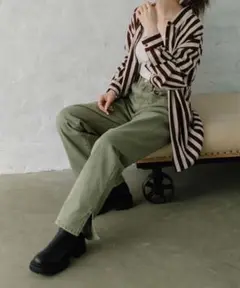 Flugge /ストライプシャツ オーバーシャツ 柄シャツ 長袖 白×ブラウン