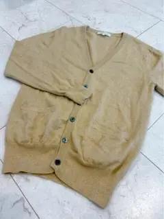 美品　カシミヤ　カーディガン　メンズ　イエロー　黄色　M