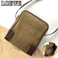 ロエベ ショルダーバッグ アナグラム ロゴ型押し スウェード レザー 茶色系