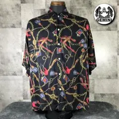 ★ good design ★ スカーフ柄 レーヨンシャツ テロ感 ブラック