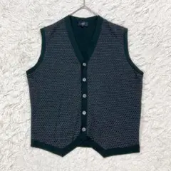 【美品】ダンヒル ニット ベスト ジレ カシミア シルク L ダークグリーン