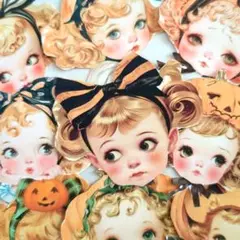 コラージュシート　ヴィンテージガールF顔ハロウィン　ジャーナル素材　紙もの