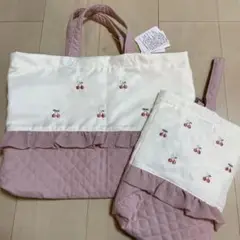 Loulou Ami チェリー刺繍 レッズバッグ　上履き袋