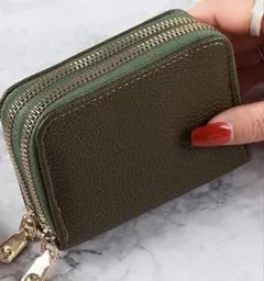 ミニ財布 グリーン 財布 折りたたみ財布 大容量 カード コンパクト PUレザー