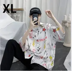 XL メンズ　大きい　サイズ　シャツ　羽織　秋　ゆったり　白　個性的　柄　袖