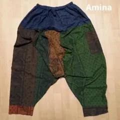 Amina マルチカラー サルエルパンツ フリーサイズ