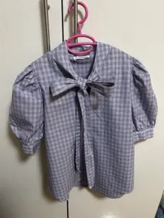 NARA CAMICIE チェック柄リボン付き半袖シャツ