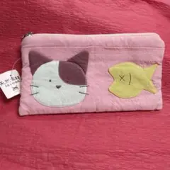 新品 飛行船 ポケット2個付き ポーチ ピンク 猫ちゃん