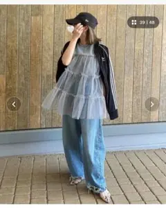 タグ付き未使用◆フリーサイズ　チュールノースリーブカットソー
