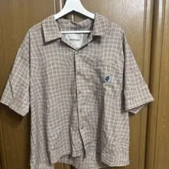 SHINZO 半袖チェックシャツ ブラウン