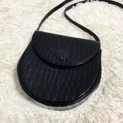 美品 イヴサンローラン クロコ型押し ショルダーバッグ ポシェット ブラック
