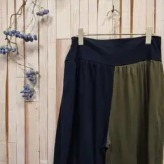 サルエルパンツ アシンメトリー バイカラー グリーン ブラック ゆるだほ