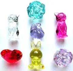 アクリルアイス、猫、薔薇(オーロラ加工)、ウサギ、スワン、ハート、置物を合計6個