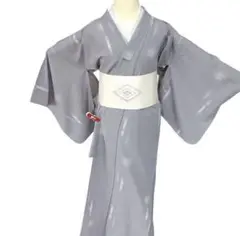 T4 洗える着物 小紋 着物　単衣　夏着物　グレー
