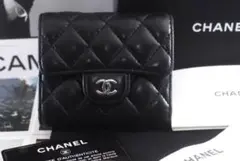 正規品 美品 CHANEL シャネル マトラッセ ブラック 三つ折り財布