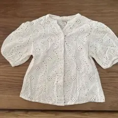 刺繍入りホワイトパフスリーブシャツ 120