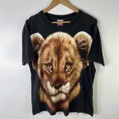 USA製 ライオン フェイスプリントTシャツ L ヴィンテージ 黒　98s