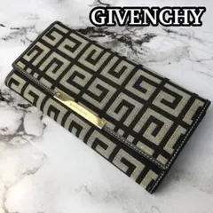 美品 ジバンシー 長財布 4Gロゴ ゴールド金具 キャンバス×レザー ブラック