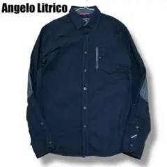 Angelo Litrico 長袖シャツ エルボーパッチ ワークシャツ ブラック