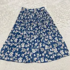 avv アーヴェヴェ　花柄　プリーツ　フレア　スカート　ブルー　M