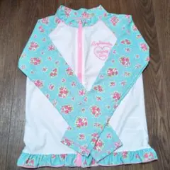 【ラッシュガード 水色 花柄 フリル付き】 サイズ:140