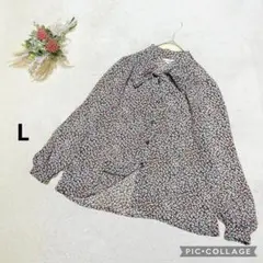 Barudan 【L】 総柄ブラウス ポリシャツ 日本製 ボウタイ付き リボン