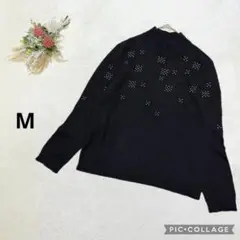 バイスバーサ 【M】 カシミヤセーター 黒 モックネック ビーズ 柔らか