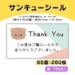 新・T6001／ケアシール 65面×4シート／サンキュー 宛名 おまけ
