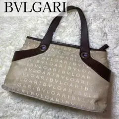 【極美品】BVLGARI ロゴマニア キャンバス×レザー ハンドバッグ 肩掛け