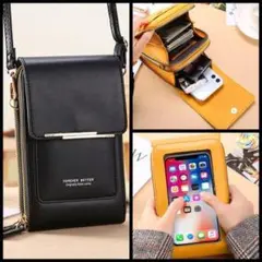 レディース ショルダーバッグ スマホケース 多機能 ブラック 小物入れ 便利