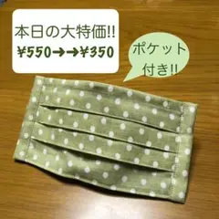 【本日特価!!】《くすみグリーン×水玉》ノーズワイヤー入りハンドメイドマスク