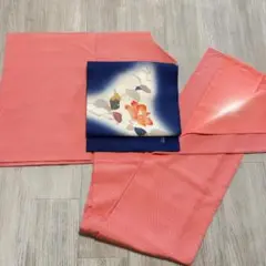 【D85】着物 小紋 袷 正絹 ピンク 単品販売 着付練習やリメイクに