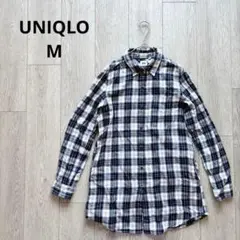 ユニクロ UNIQLO チェック柄 長袖シャツ チュニック M ネイビー系
