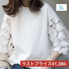 レース付きホワイト7分袖トップス *新品*未使用品*2XLサイズ☆ラストセール☆