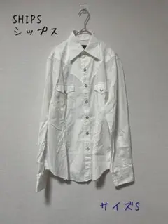 SHIPS シップス　刺繍　スナップボタン　長袖シャツ S