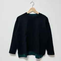 ダブルフェイスプライムオーバークルーネックニットリバーシブルプルオーバー　黒　緑