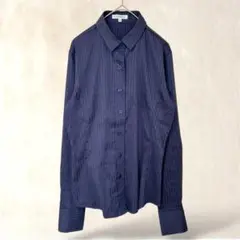 【NARA CAMICE】長袖ブラウス　M　ストライプ柄　ネイビー系　フォーマル