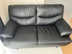 【美品】2人掛け ソファ ブラック 合皮 レザー調