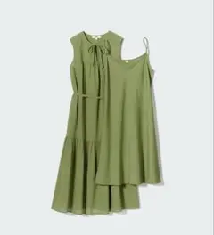 UNIQLOライトコットンワンピース ノースリーブ グリーン 緑 カーキ 夏