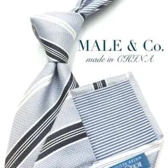 【美品】MALE & Co. ネクタイ ストライプ 光沢感 ライトブルービジネス