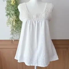 ハンドメイド タンクトップ 手編み アイボリー キャミソール 手作り 海