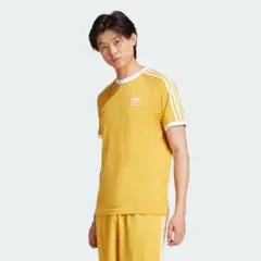 adidas イエロー Tシャツ　スリーストライプ